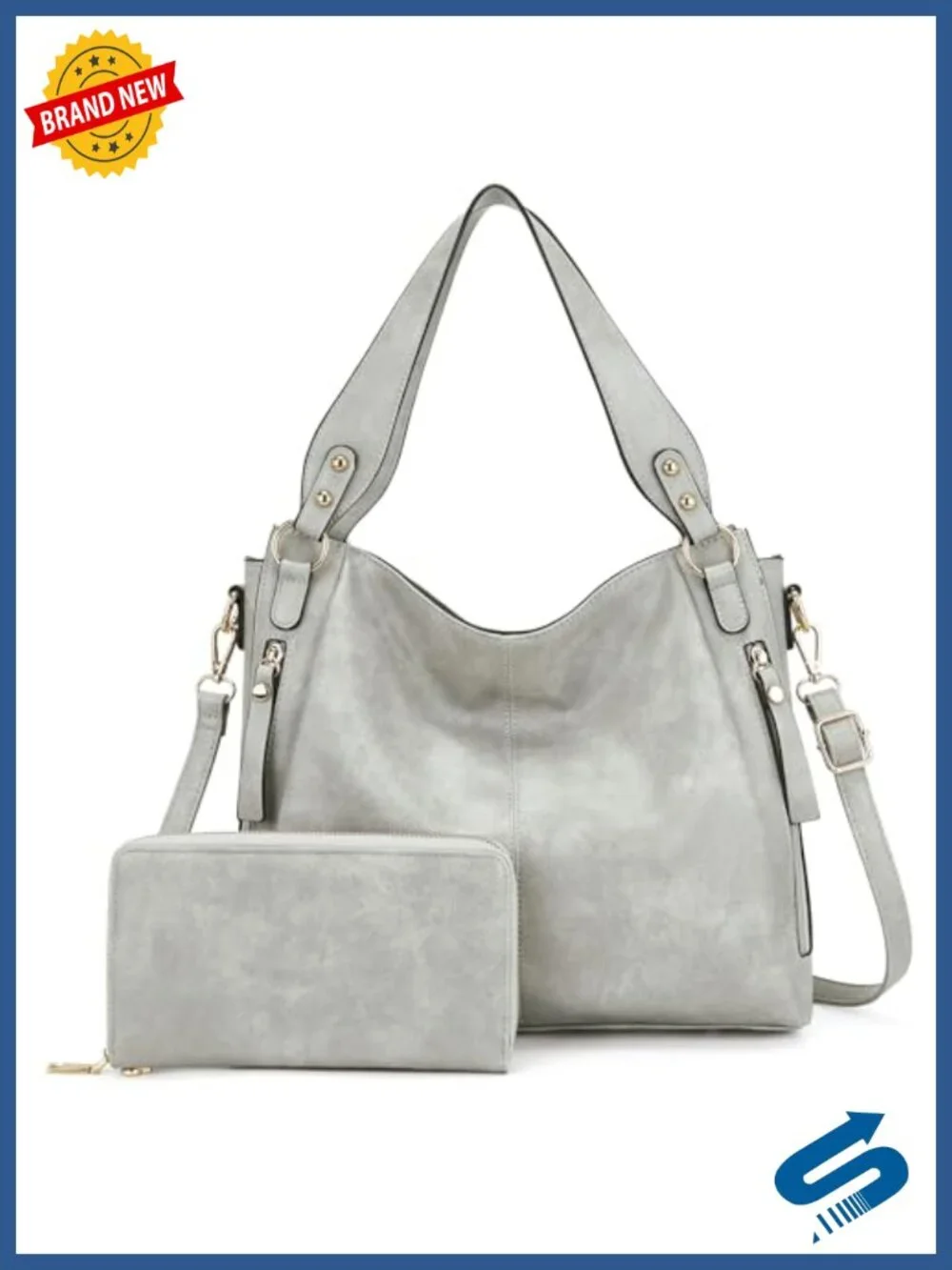 Faux Leather Hobo Tote & Wallet Set 2pcs - Detachable Strap, Multi-Pocket